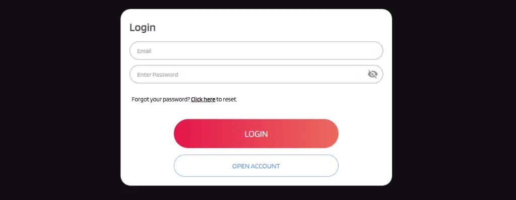 Login form with email and password fields.